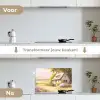Huisje - Hout - Bloemen keuken achterwand spatscherm klein -voor_na_NL