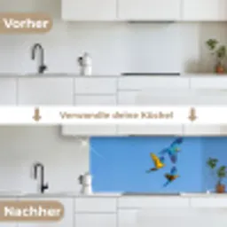 Papagaai - Vliegen - Blauw - Geel keuken achterwand 2 middel -voor-na_DE