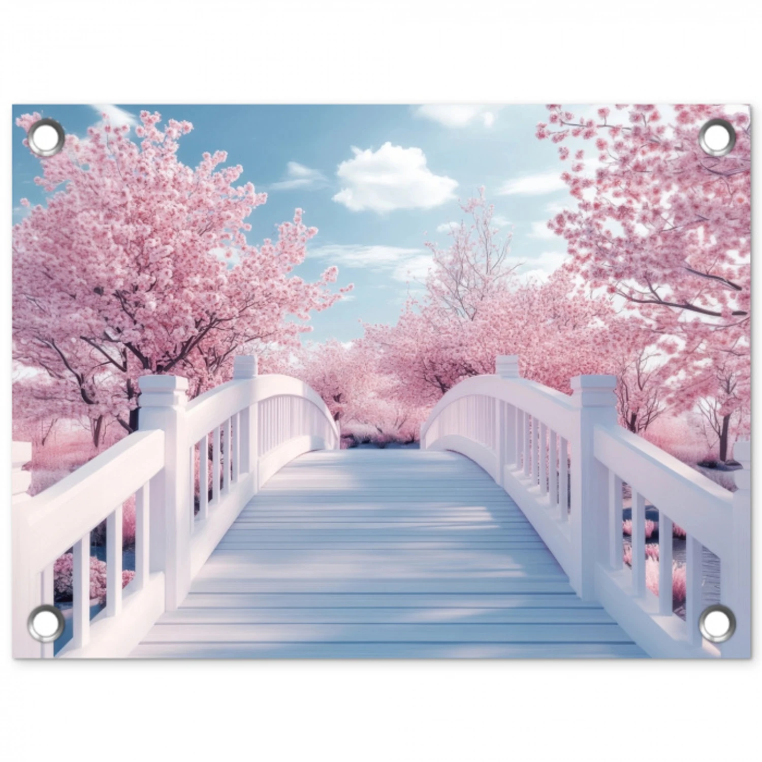 Brug - Kersenbomen - Wit tuinposter los doek klein -3d