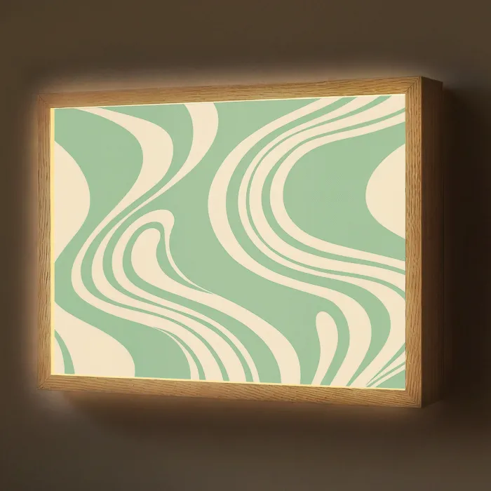 Golvende lijnen - Mintgroen - Dansende vormen Light Box met batterij (Wandlamp) middel -z3d_website