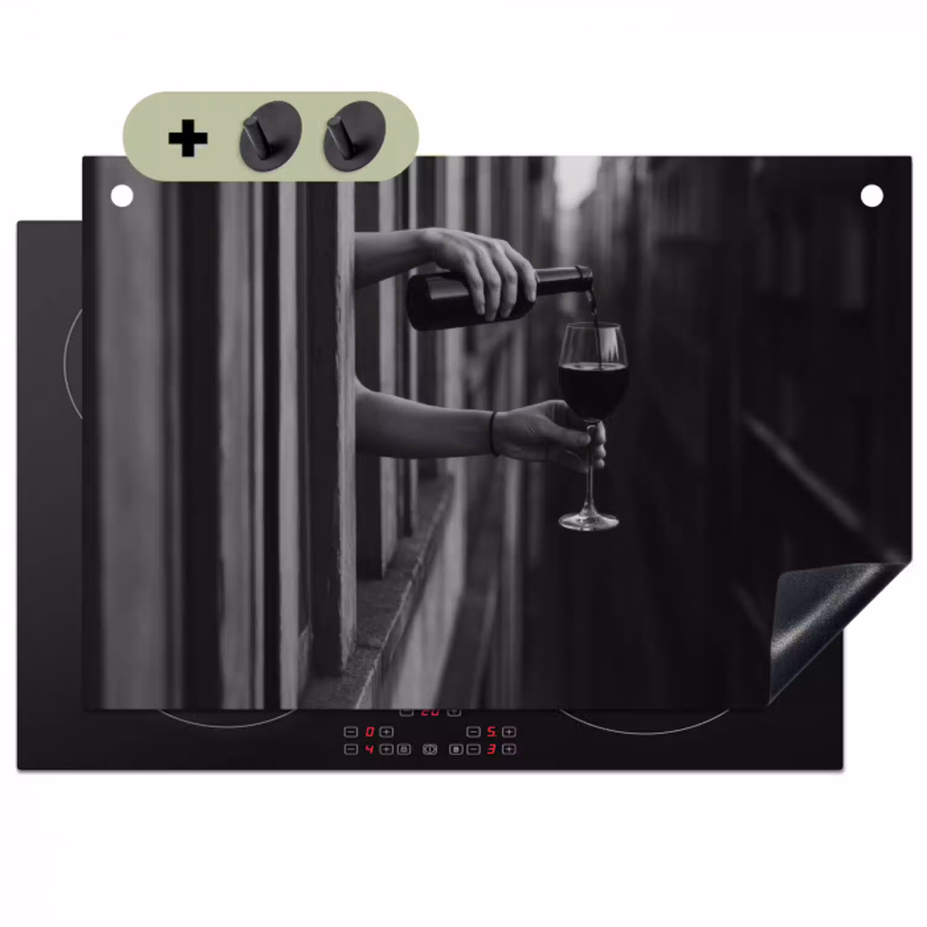 Wijnfles - Glas - Handen - Raam Inductie beschemer met haakjes klein -3d