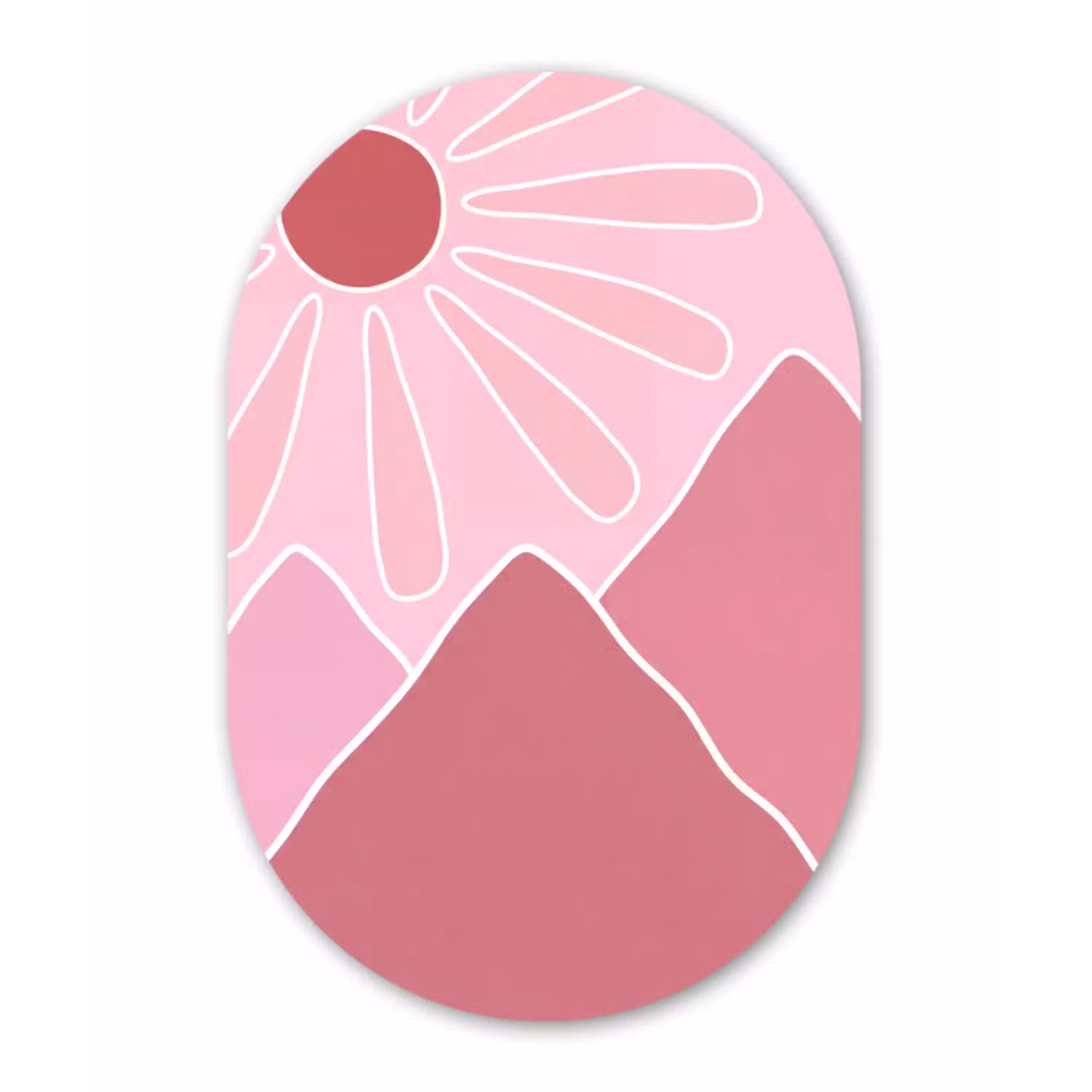 Zon - Bergen - Natuur - Abstract - Roze Wandcirkel Ovaal Aluminium middel -3d
