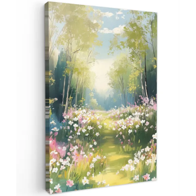 Bos - Schilderstijl - Kleurrijk Tuinposter op houten frame 2 cm dik klein -3d