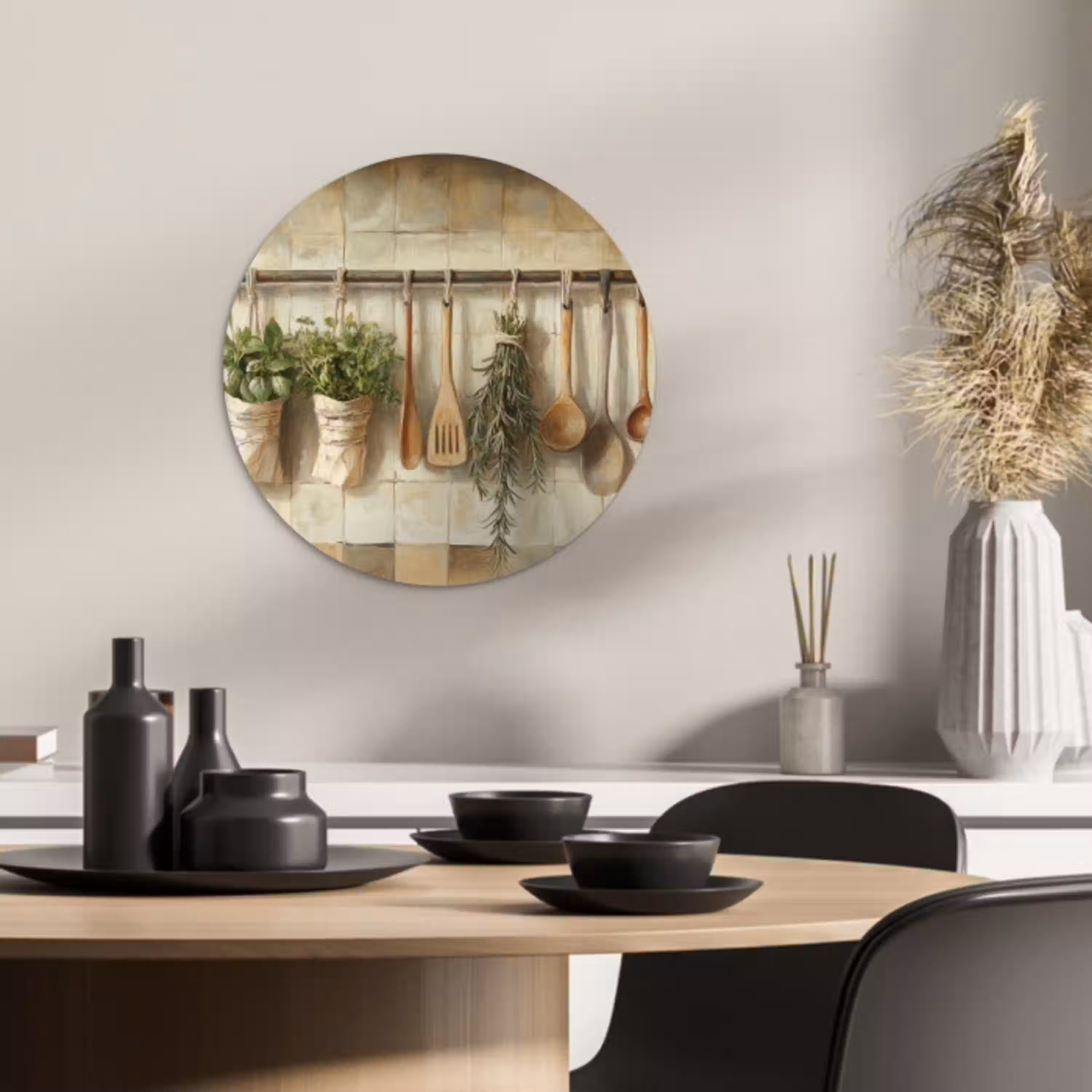 Hout - Keukengerei - Stilleven - Tegels KitchenYeah - Keuken - Wandcirkel Forex klein -sfeer2