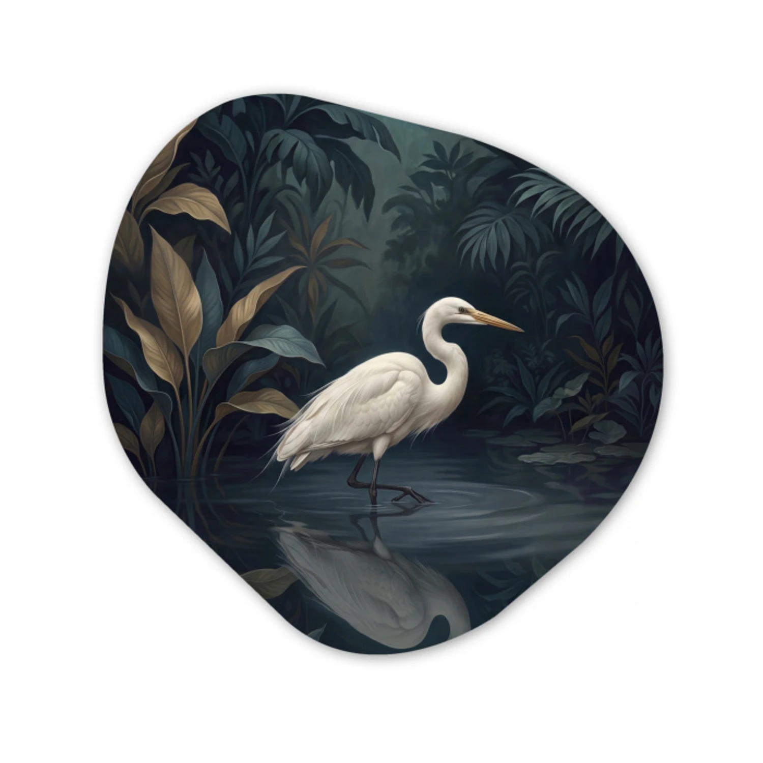 Reiger - Water - Natuur - Modern - Wit Wandcirkel Organisch Aluminium middel -3d