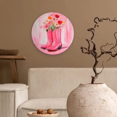 Roze - Bloemen - Cowboy Wandcirkel plexiglas klein -sfeer1