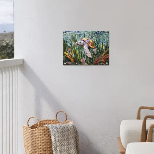Schildpad - Zeewier - Mozaïek tuinposter los doek klein -sfeer8