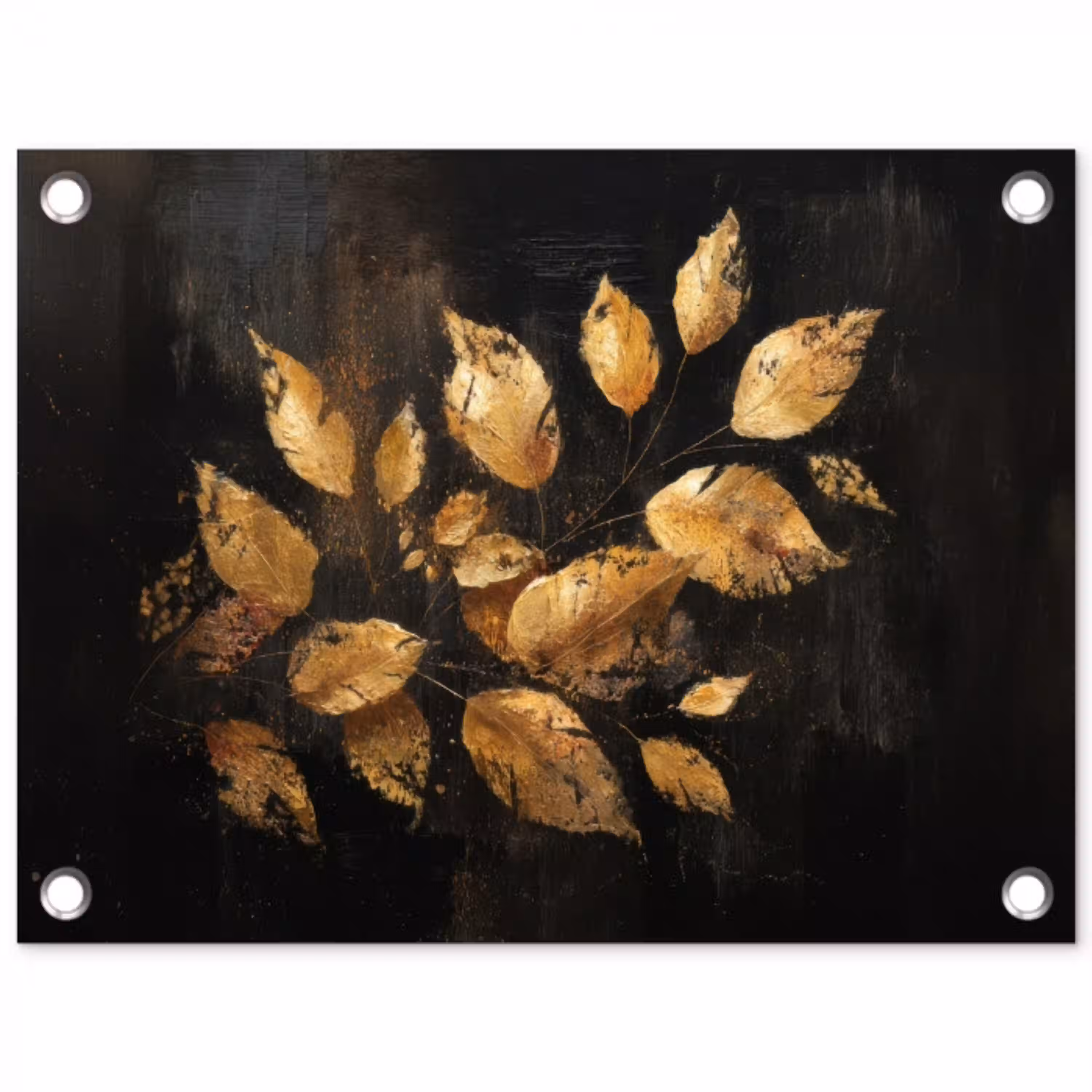 Gouden Bladeren op Donkere Achtergrond tuinposter los doek klein -3d