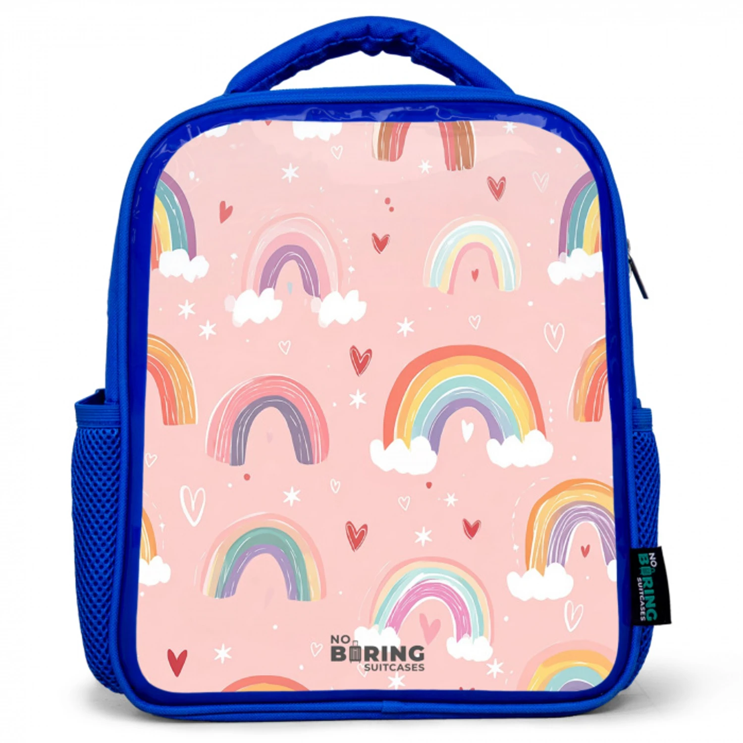 Regenbogen op een roze achtergrond Kinderrugzak - Blauw middel -3d