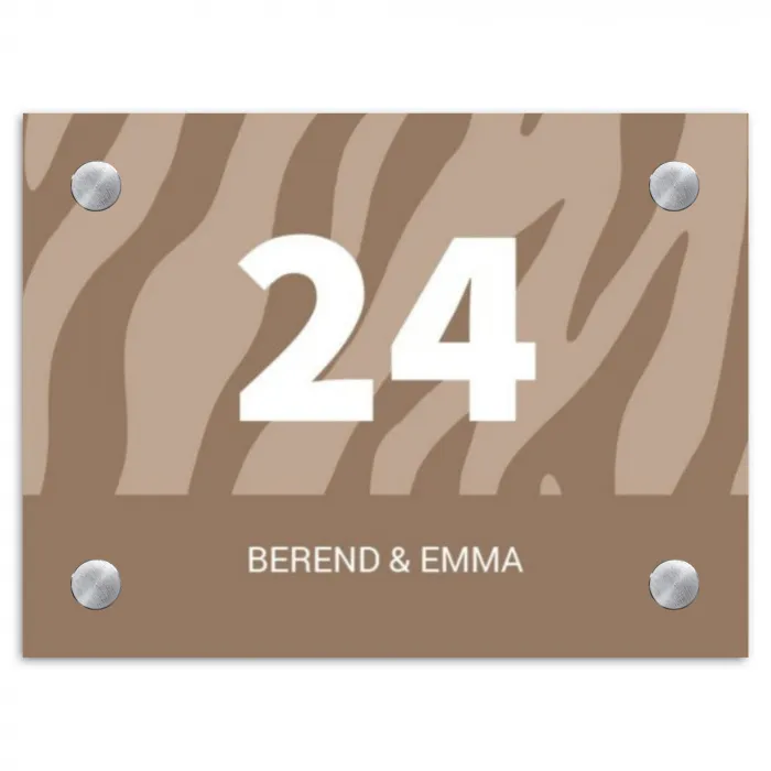 Beige zebra - Klassiek Naambord Rechthoek middel -3d