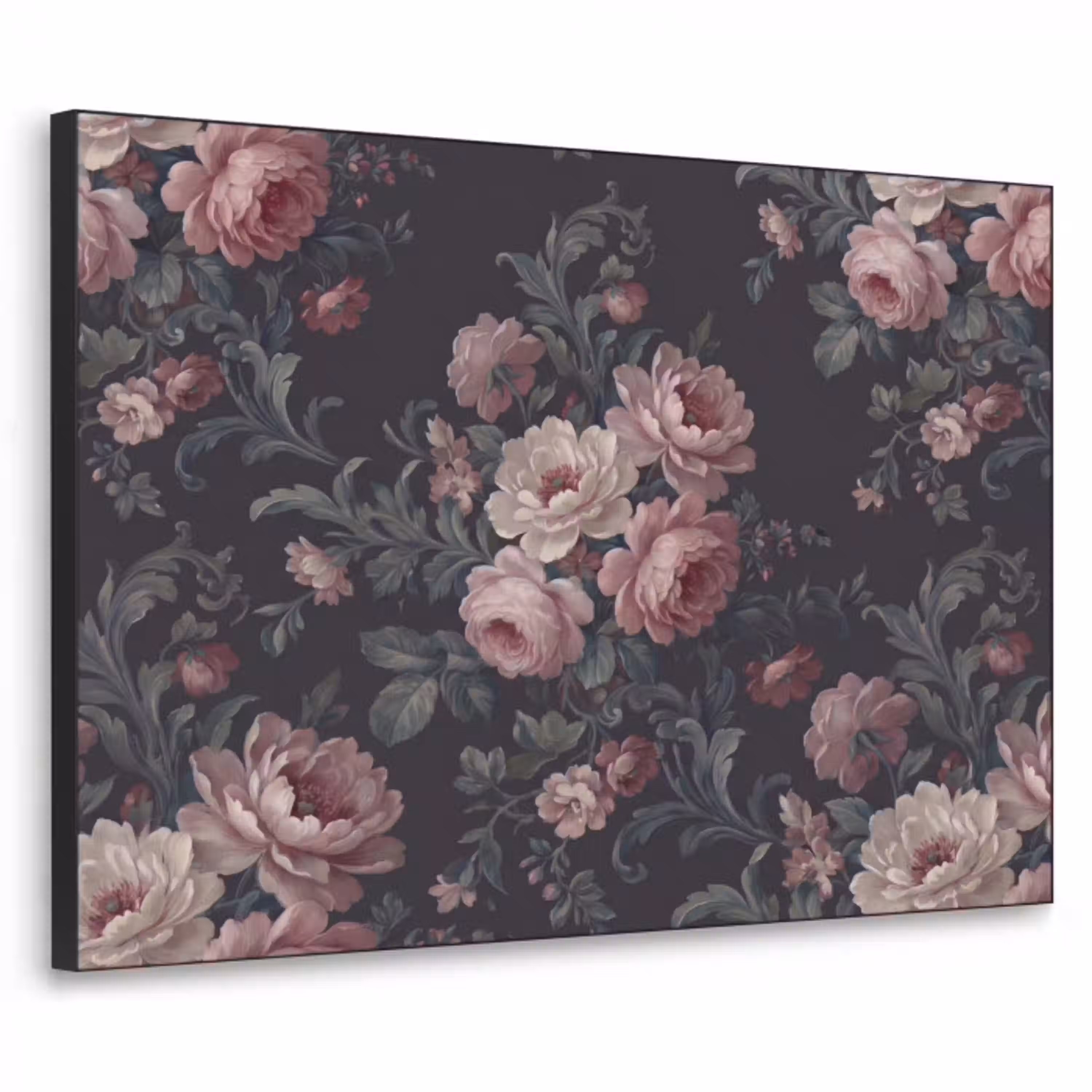 Bloemen - Patroon - Sierlijk - Roze - Donker Textielframe zwart klein -3d