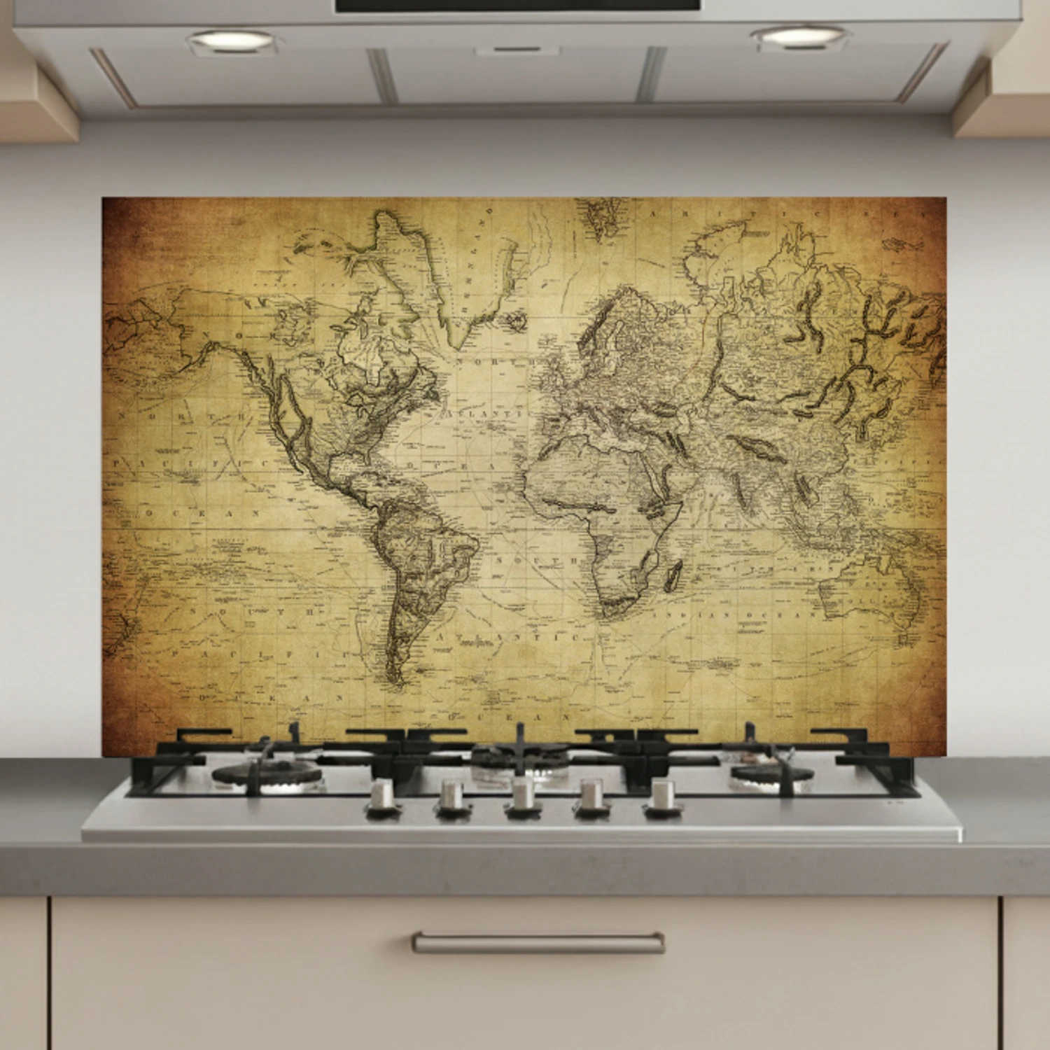Wereldkaart - Vintage - Antiek - Bruin - Papier keuken achterwand spatscherm klein -3d_website