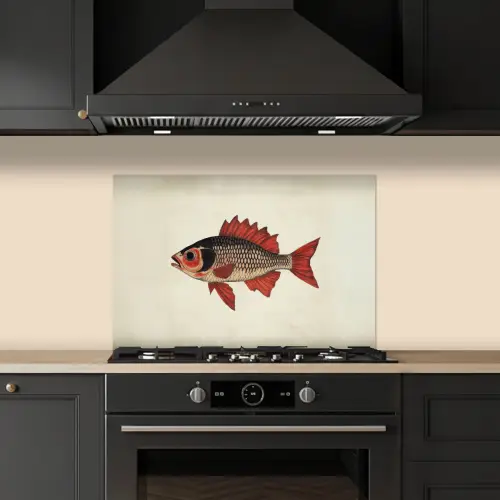 Schubben - Rood - Vis - Vinnen keuken achterwand spatscherm klein -sfeer1