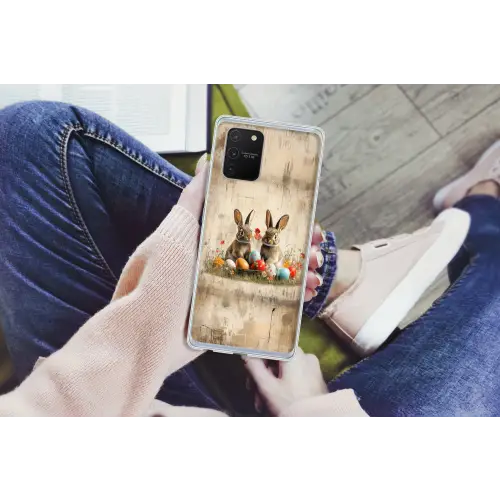 Konijnen - Bloemen - Eieren Telefoonhoesje Samsung Galaxy S10 Lite klein -handS10Lite