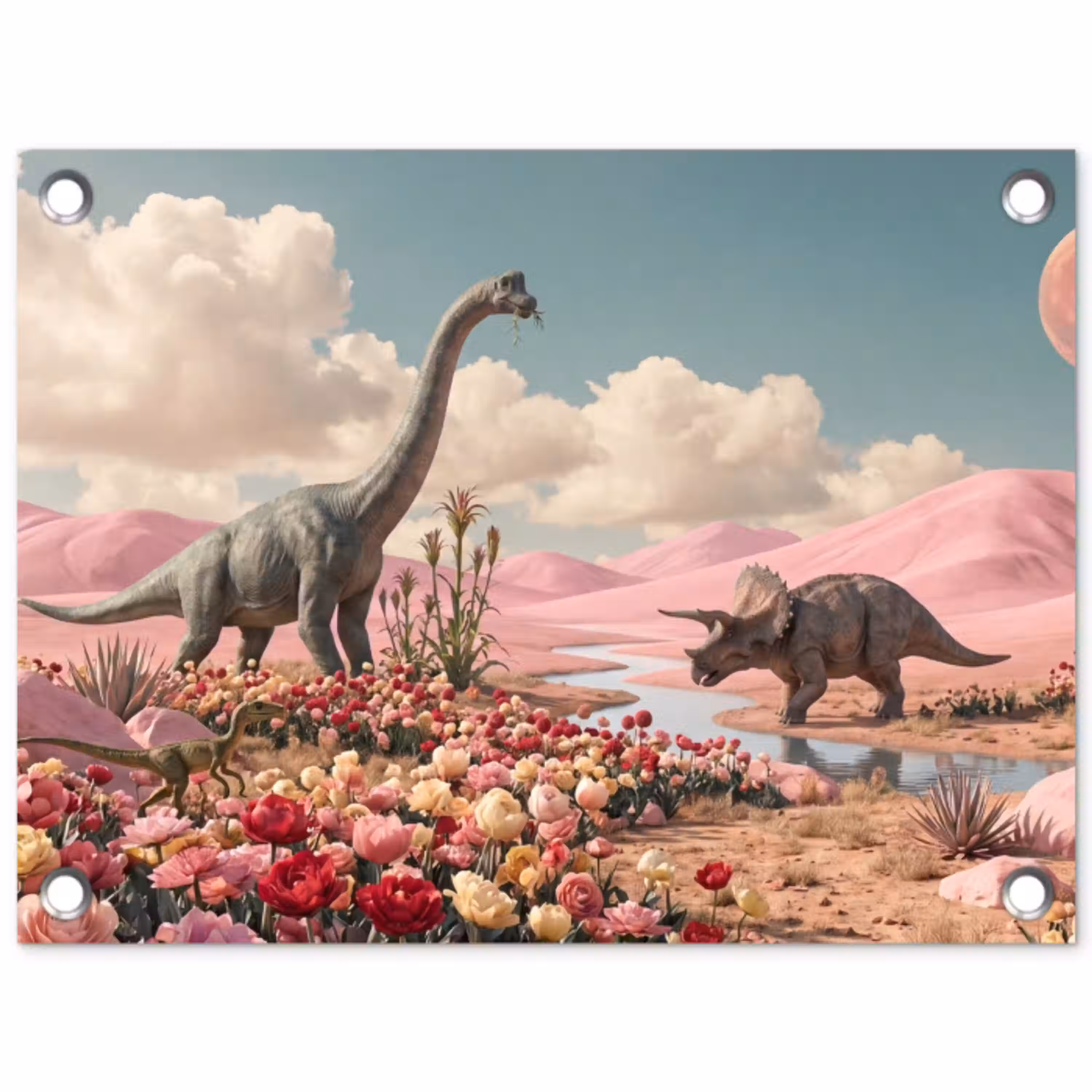 Dinosaurus - Roze - Landschap tuinposter los doek klein -3d