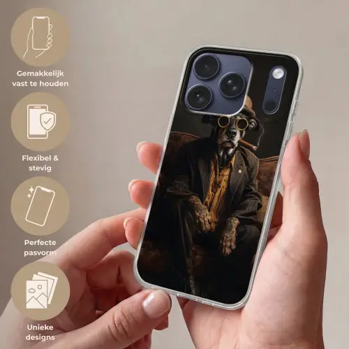 Hond - Sigaar - Hoed - Pak Telefoonhoesje iPhone 17 Pro klein -sfeer3_NL