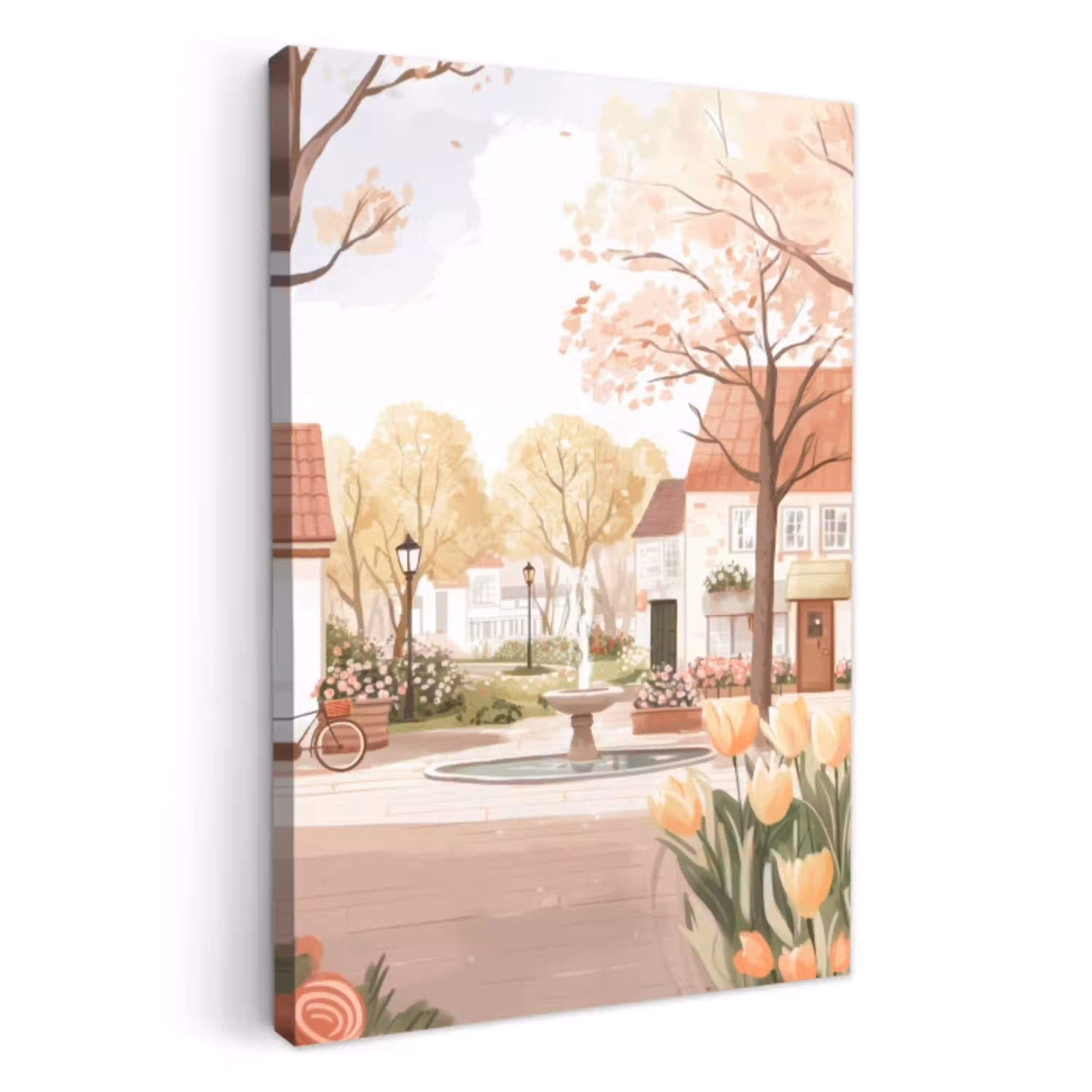 Dorpsplein - Fontein - Tulpen KitchenYeah - Keuken - Canvas klein -3d