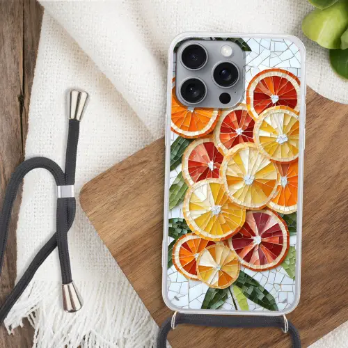 Schijfjes - Fruit - Oranje - Mozaïek Hoesje iPhone 16 Pro Max met koord klein -sfeer4