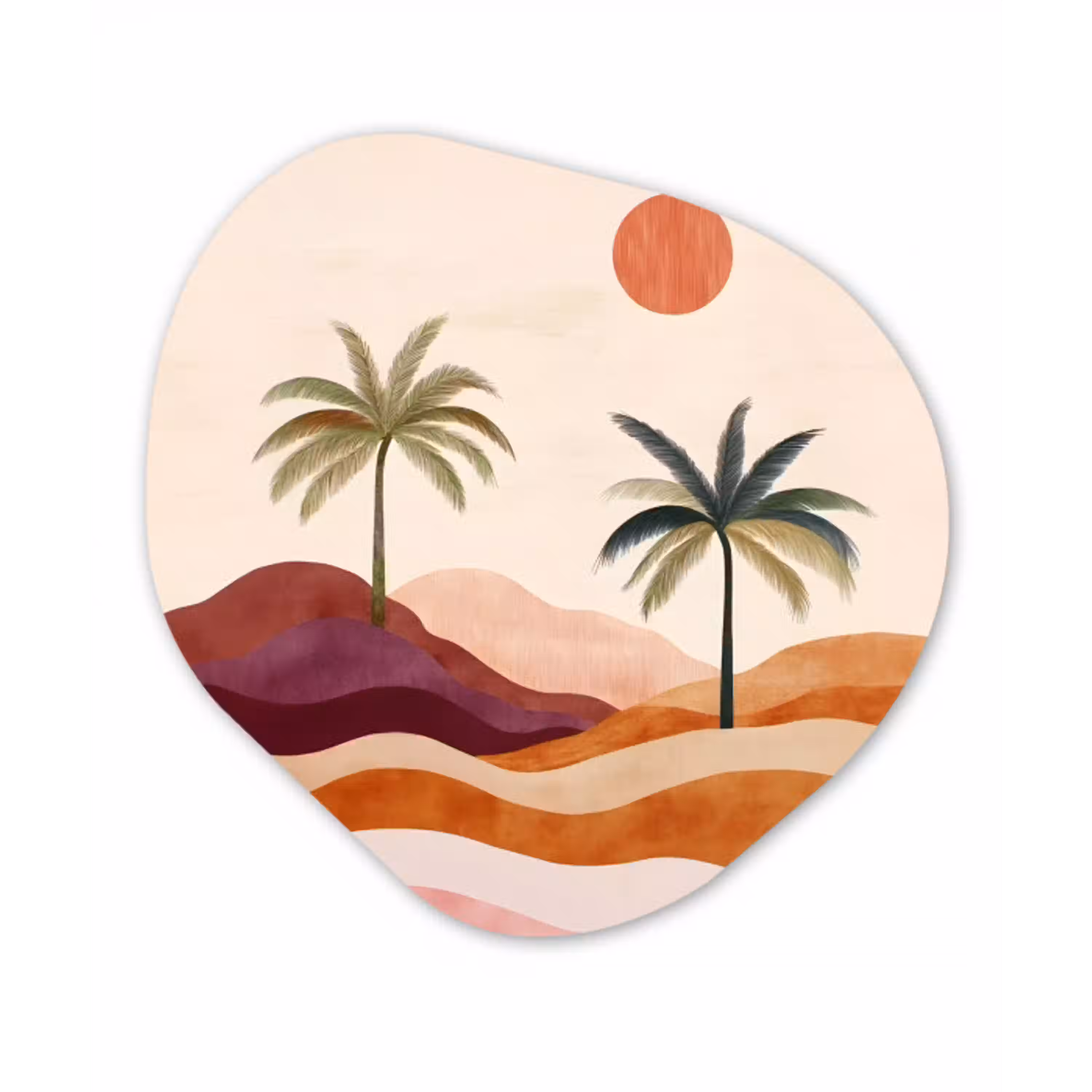 Palmbomen - Abstract - Zon - Heuvels Wandcirkel Organisch Forex 3mm klein -3d