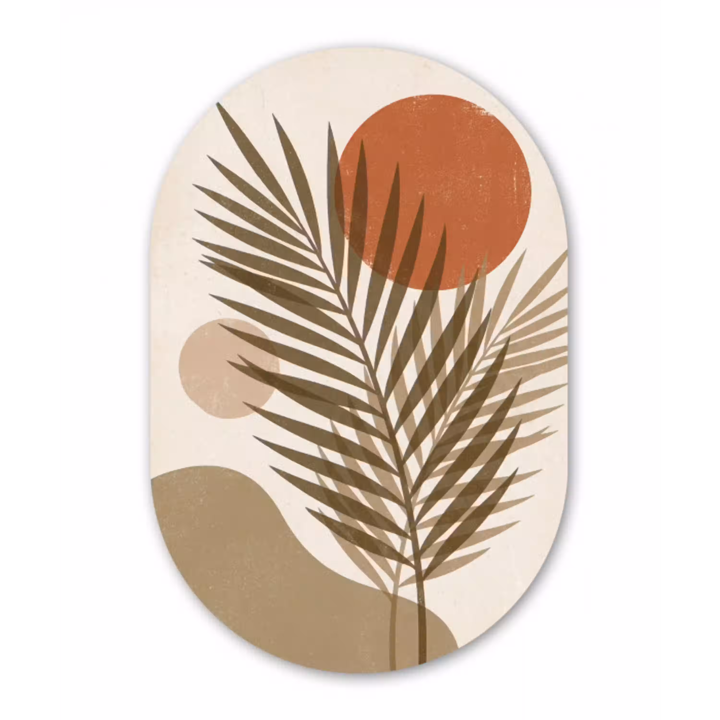 Planten - Bladeren - Abstract - Modern - Beige Wandcirkel Ovaal Aluminium middel -3d