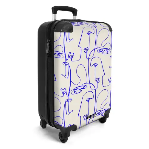Gezichten in blauwe lijn op beige achtergrond NBS - Handbagage koffer - Volwassenen Unisex middel -productfoto_3d