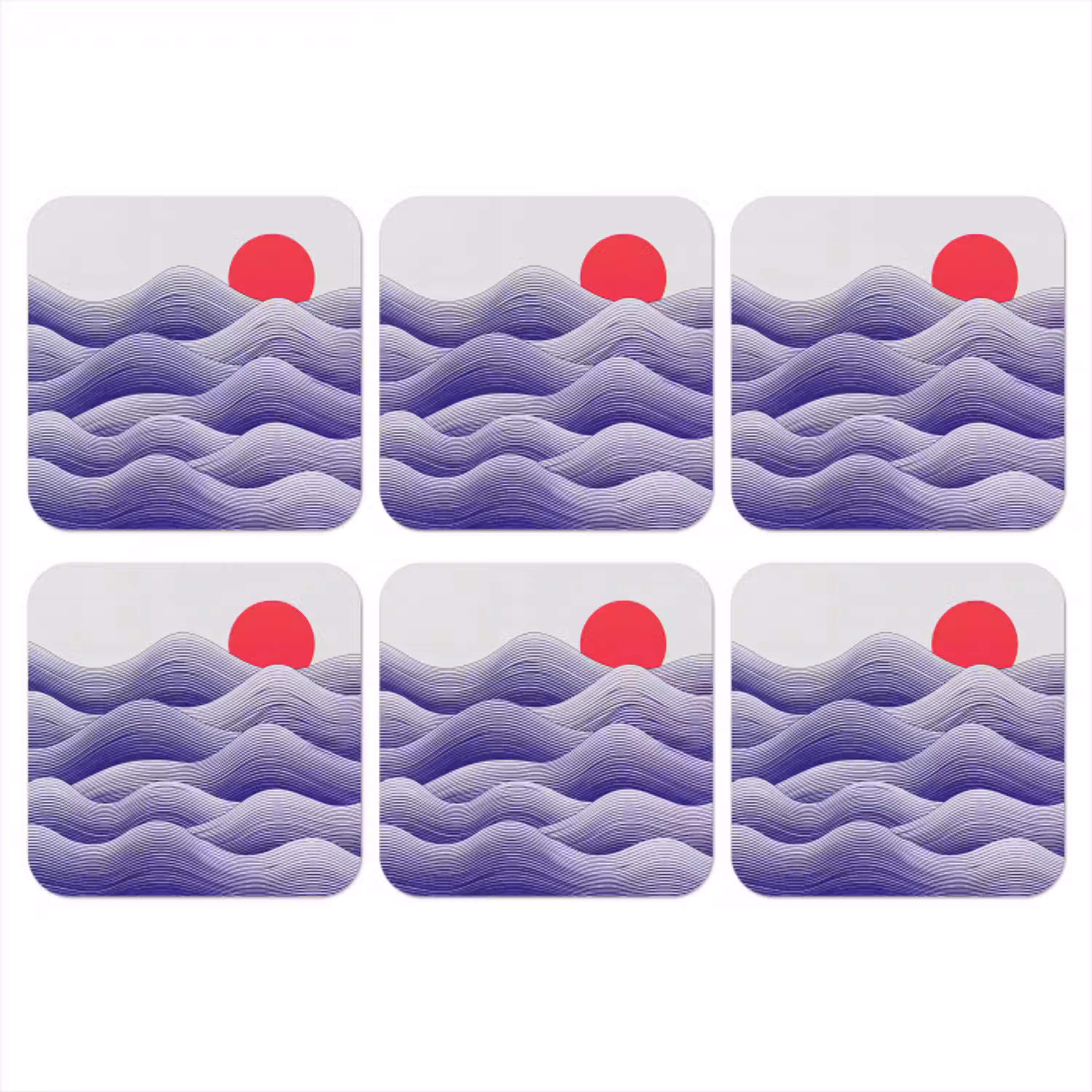 Golven - Zon - Natuur - Abstract - Rood onderzetter kurk middel -3d