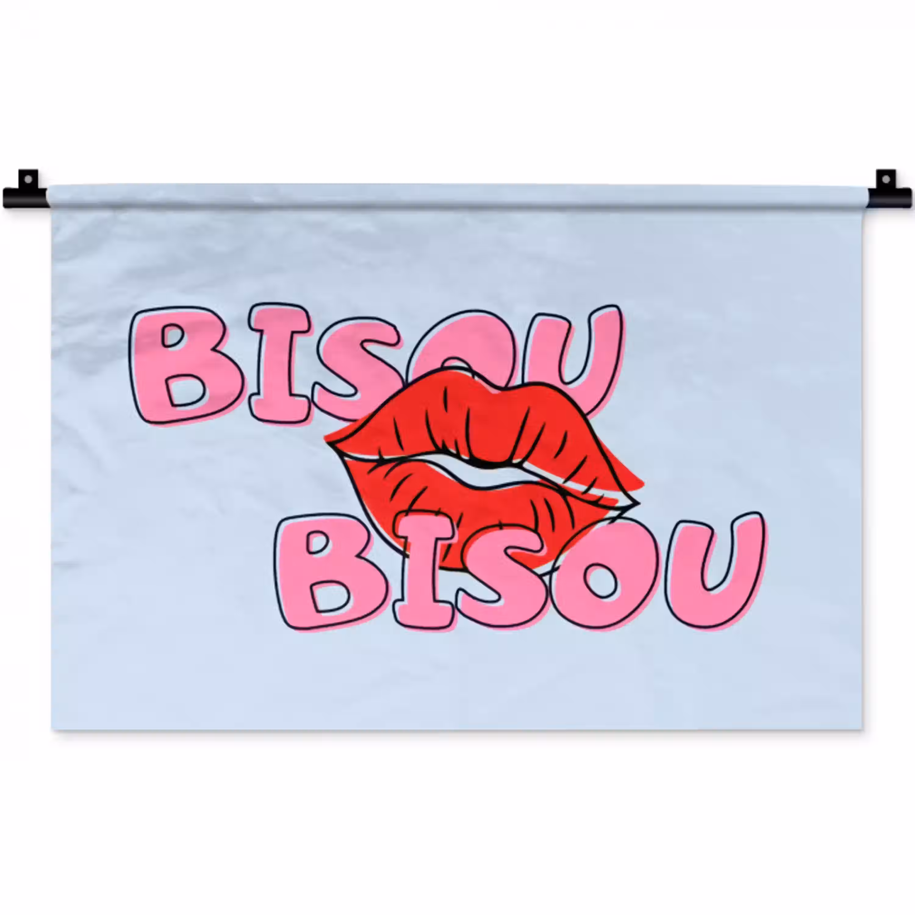 Bisou - Blauw - Roze - Lippen Wandkleed katoen klein -zz3d