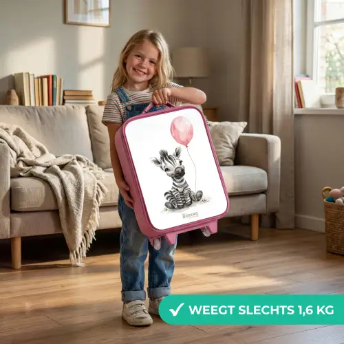 Zebra met roze ballon Kinderkoffer - Roze klein -sfeer2_NL