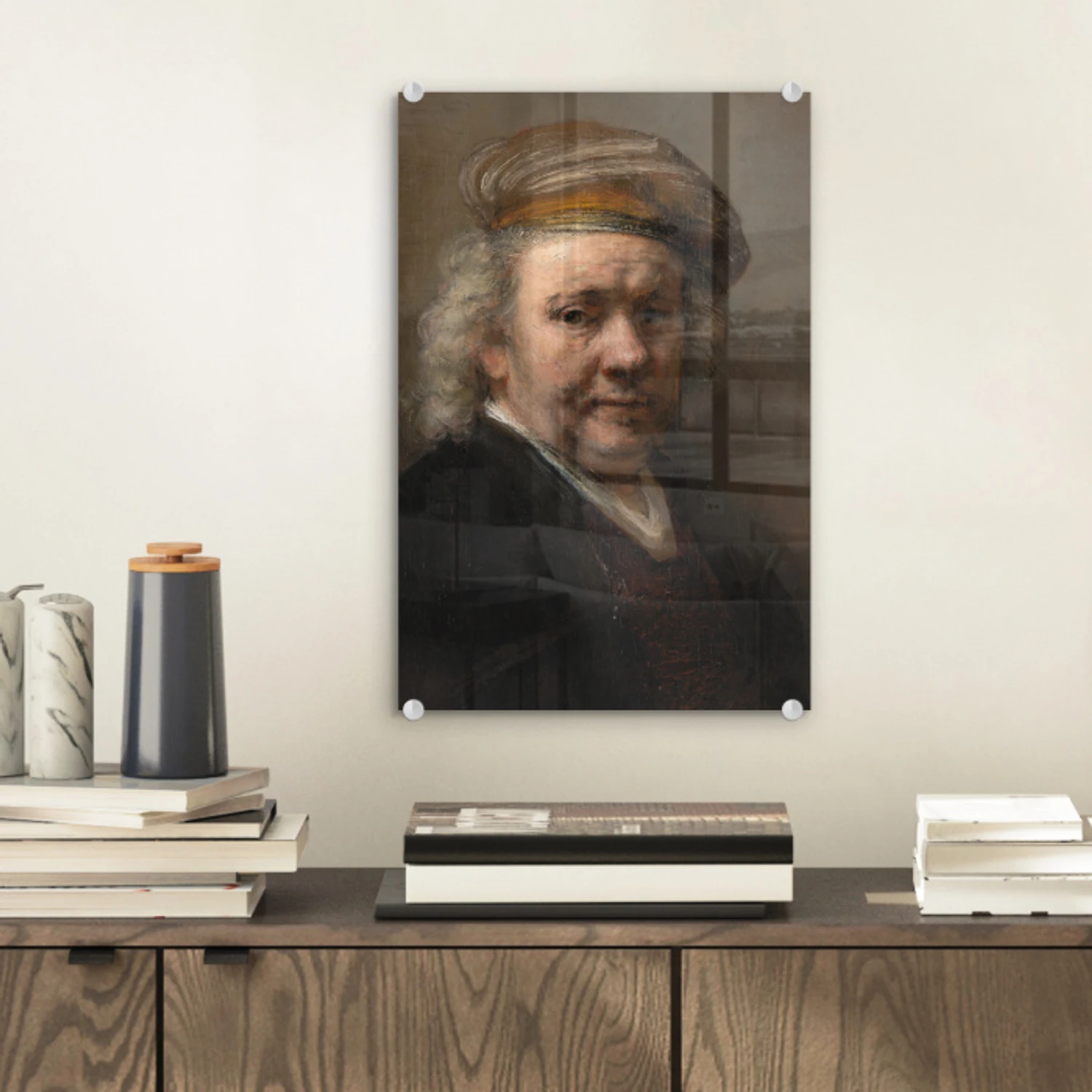Zelfportret - Schilderij van Rembrandt van Rijn plexiglas 5mm klein -sfeer1