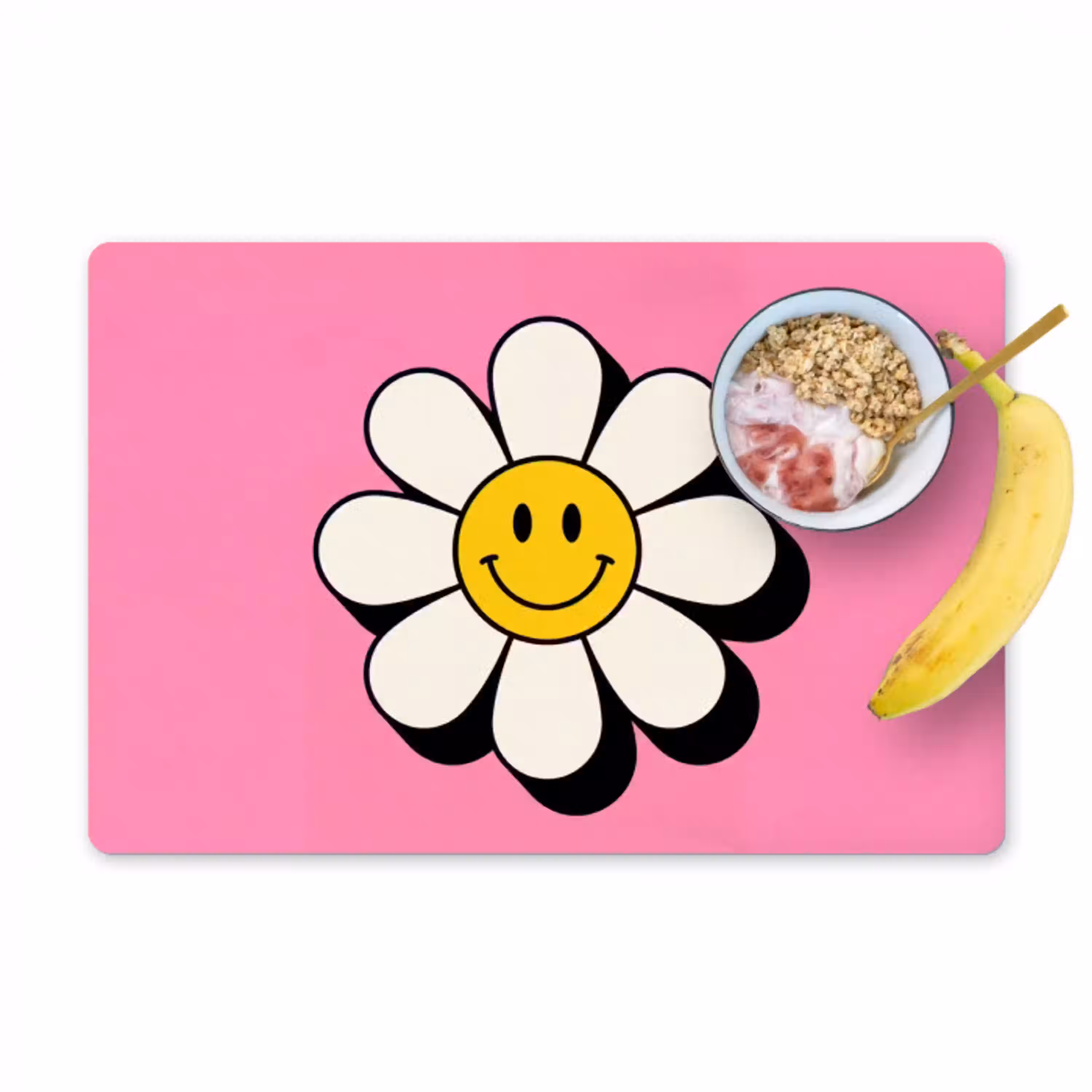 Smiley - Bloem - Roze Placemat vinyl groot -zzzproduct_Kitchenyeah-website