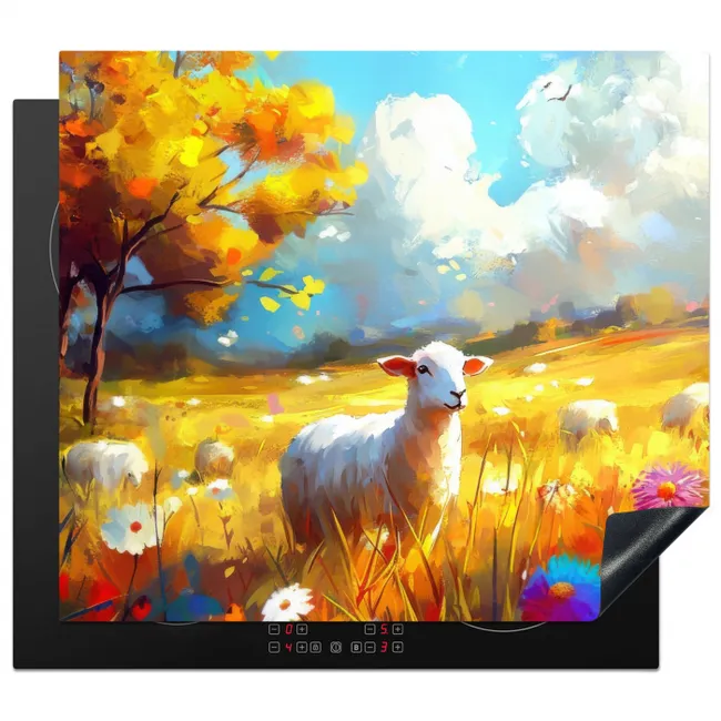 Schaap - Weide - Bloemen Inductie beschermer vinyl 3mm middel -3d