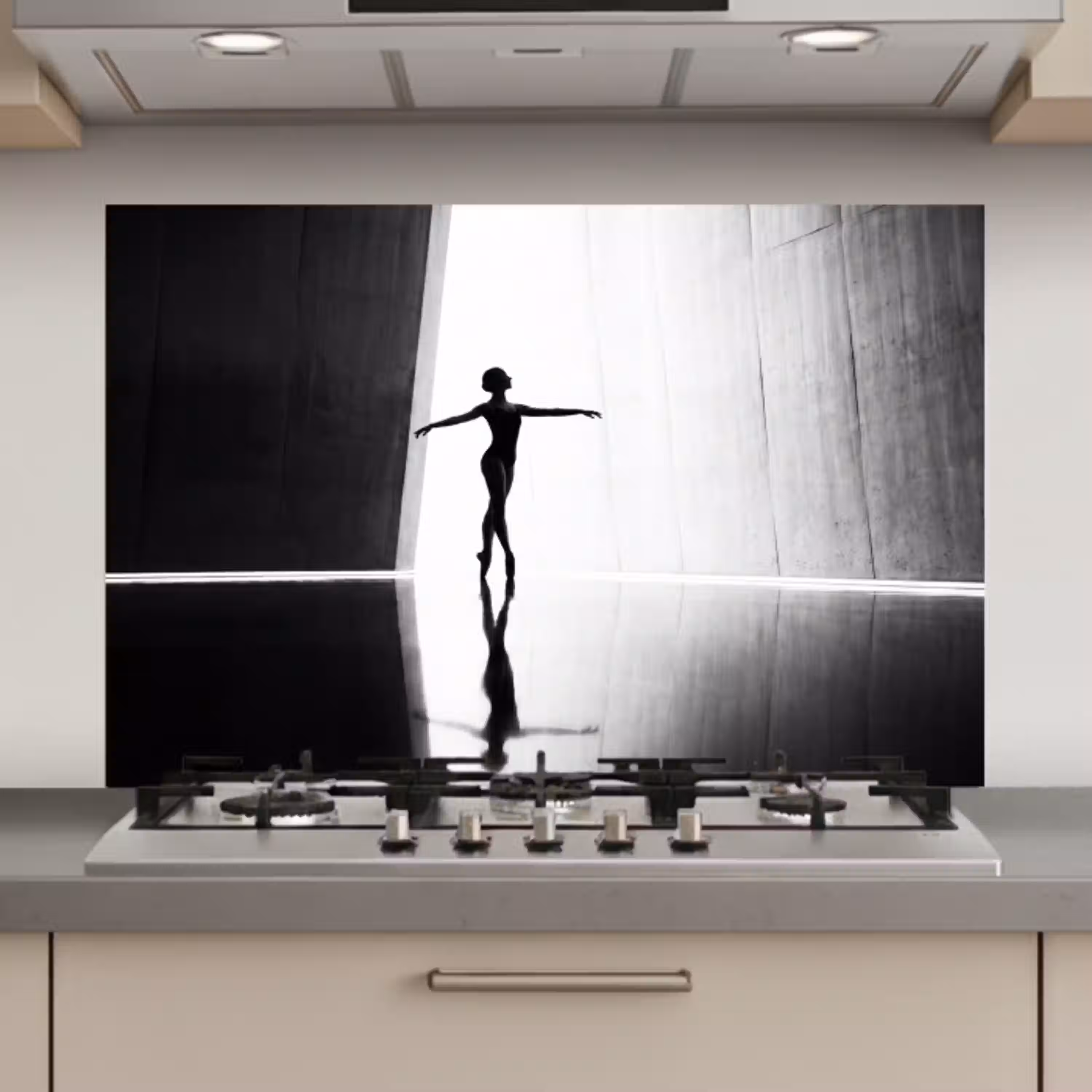 Danser - Silhouette - Kunst - Modern - Zwart-wit keuken achterwand spatscherm klein -3d_website