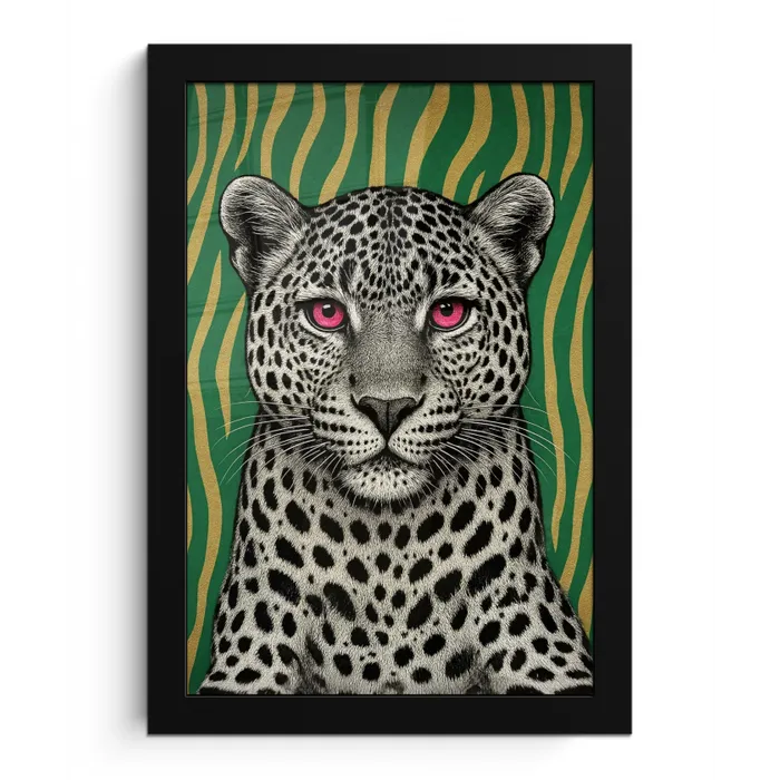 Panter - Zebrapatroon - Groen fotolijst zwart zonder passe partout klein -3d