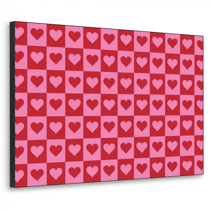Rood - Roze - Schaakbord - Valentijn Textielframe zwart klein -3d
