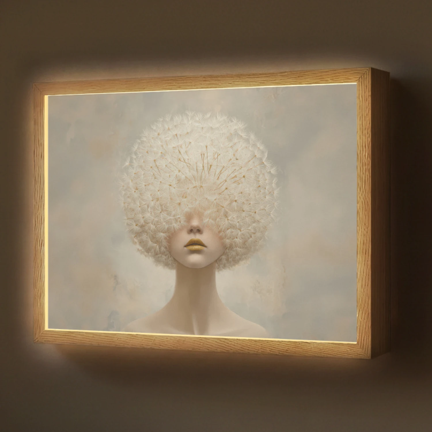 Dromerig - Beige - Paardenbloemzaadjes Light Box met batterij (Wandlamp) middel -z3d_website