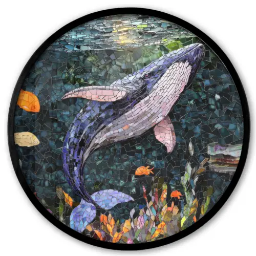 Mozaïek - Walvis - Koraal - Water Fotolijst rond zonder passe partout klein -3d