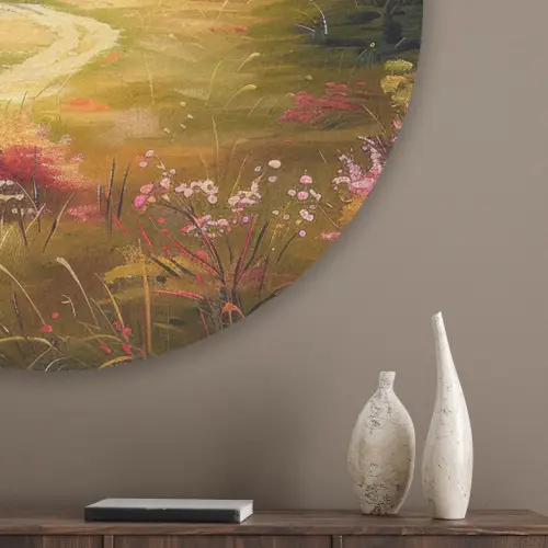 Landschap - Illustratie - Natuur Akoestische PET Vilt - Rond klein -sfeer5_closeup