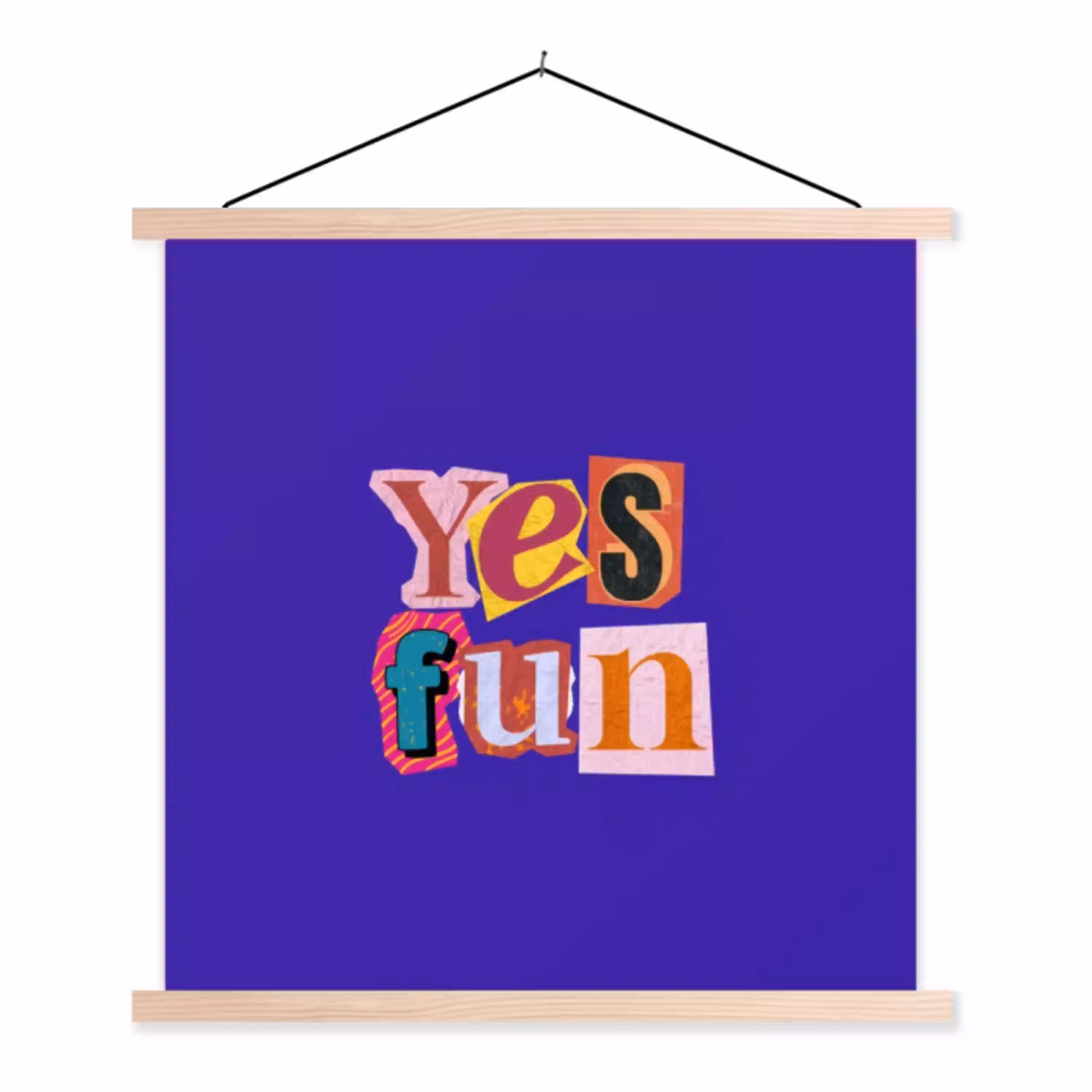 Yes fun - Kleurrijk - Collage-stijl textielposter latten blank klein -3d