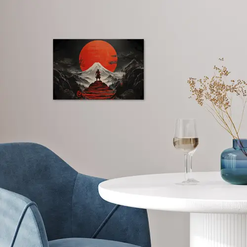 Krijger - Rode trappen - Zon - Berg poster papier klein -sfeer3