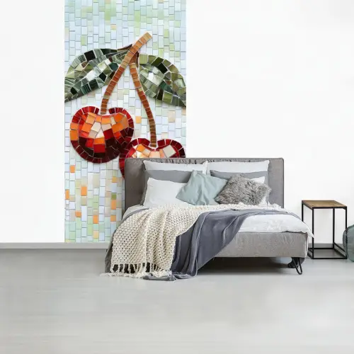 Kersen - Rood - Mozaïek - Blaadjes fotobehang vinyl groot -slaapkamer