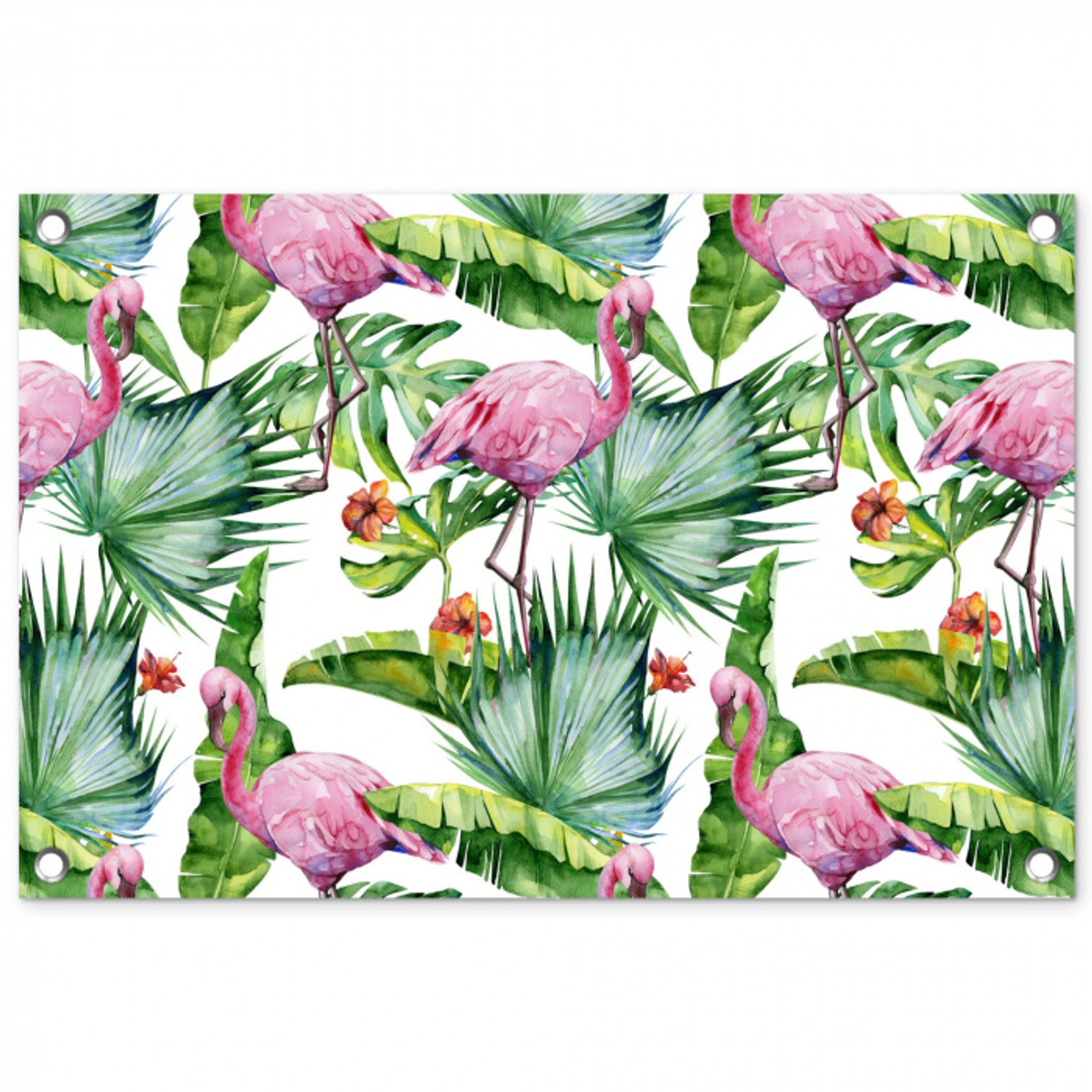 Flamingo - Bloemen - Bladeren - Jungle - Tropical tuinposter los doek klein -3d
