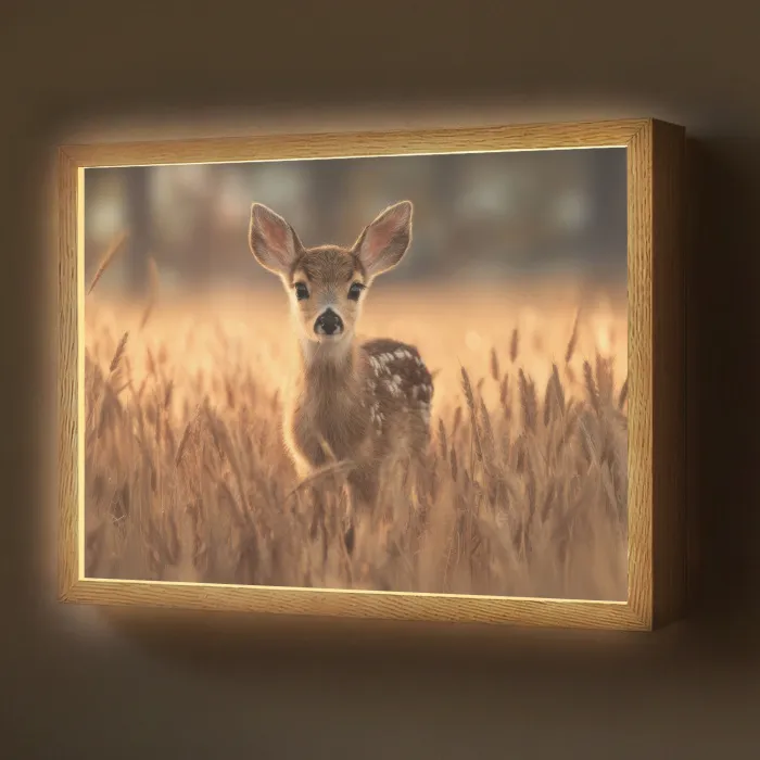 Hert - Graanveld - Bruin Light Box met batterij (Wandlamp) middel -z3d_website