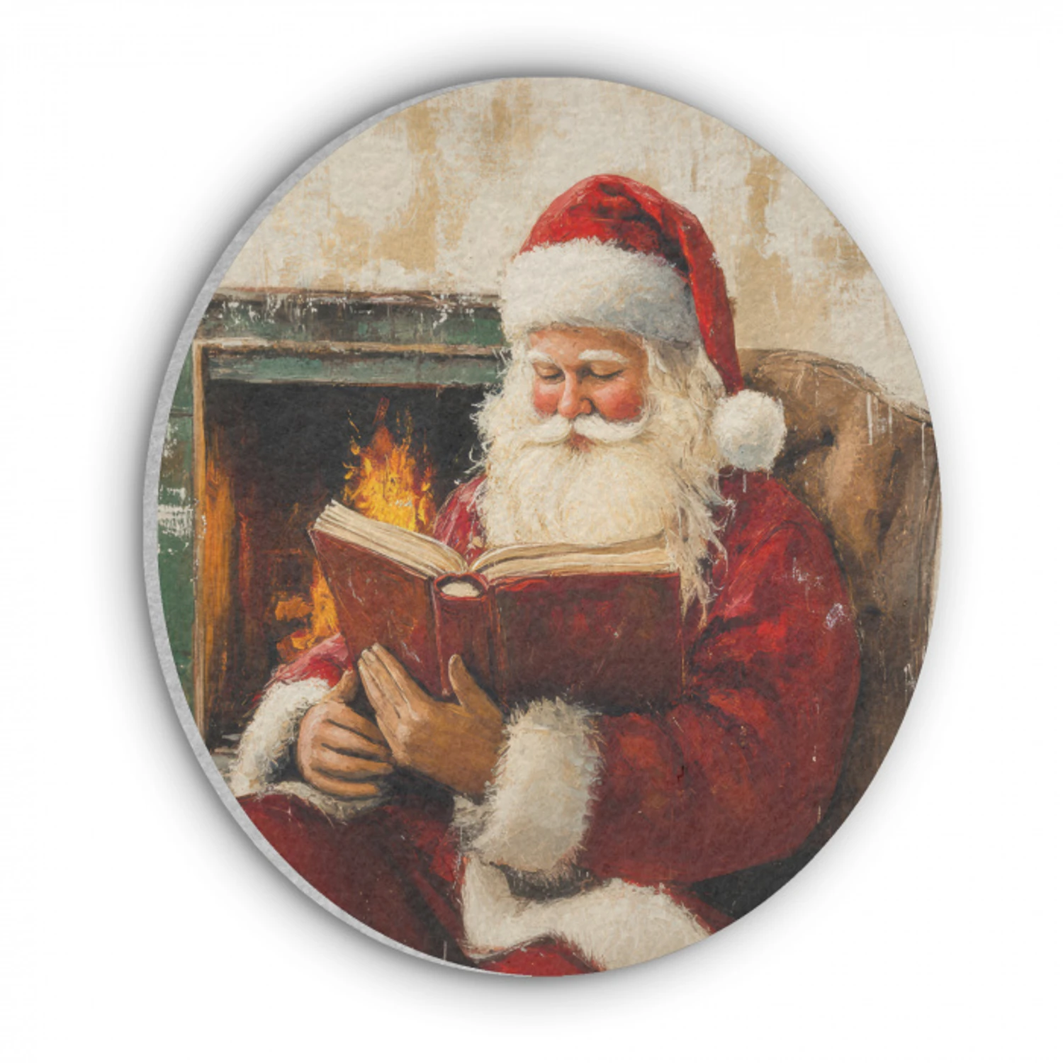 Kerst - Kerstman - Winter - Open Haard Akoestische PET Vilt - Rond klein -3d