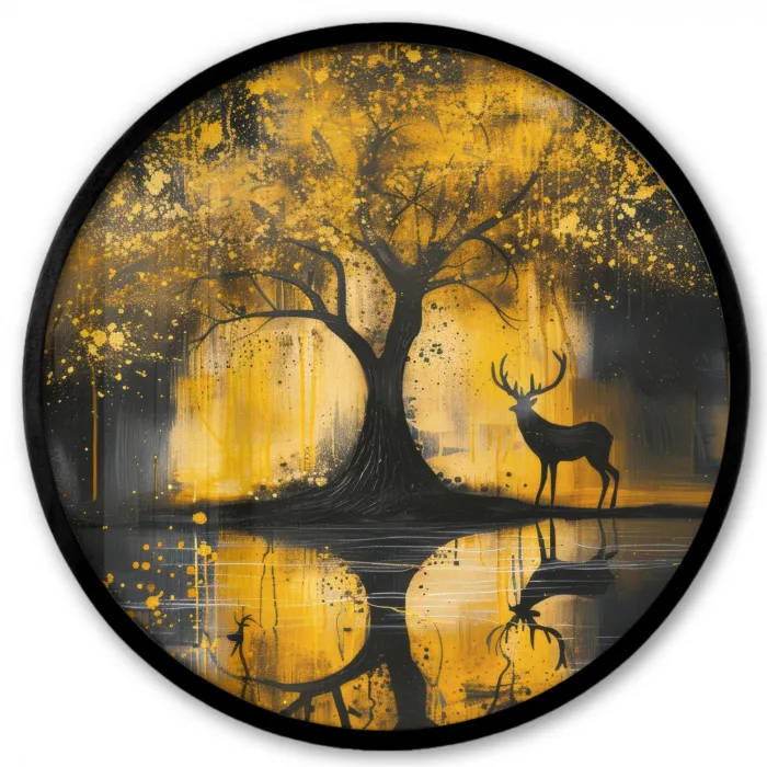 Boom - Verflook - Hert - Natuur - Goud Fotolijst rond zonder passe partout klein -3d
