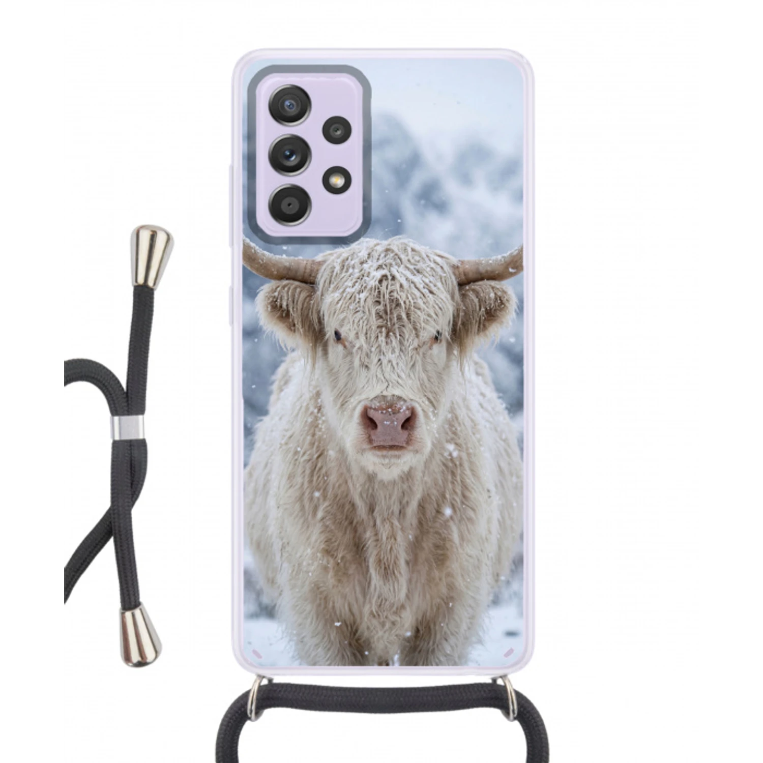 Schotse Hooglander - Sneeuw - Bergen - Winter Hoesje Samsung Galaxy A52 5G met koord klein -3d