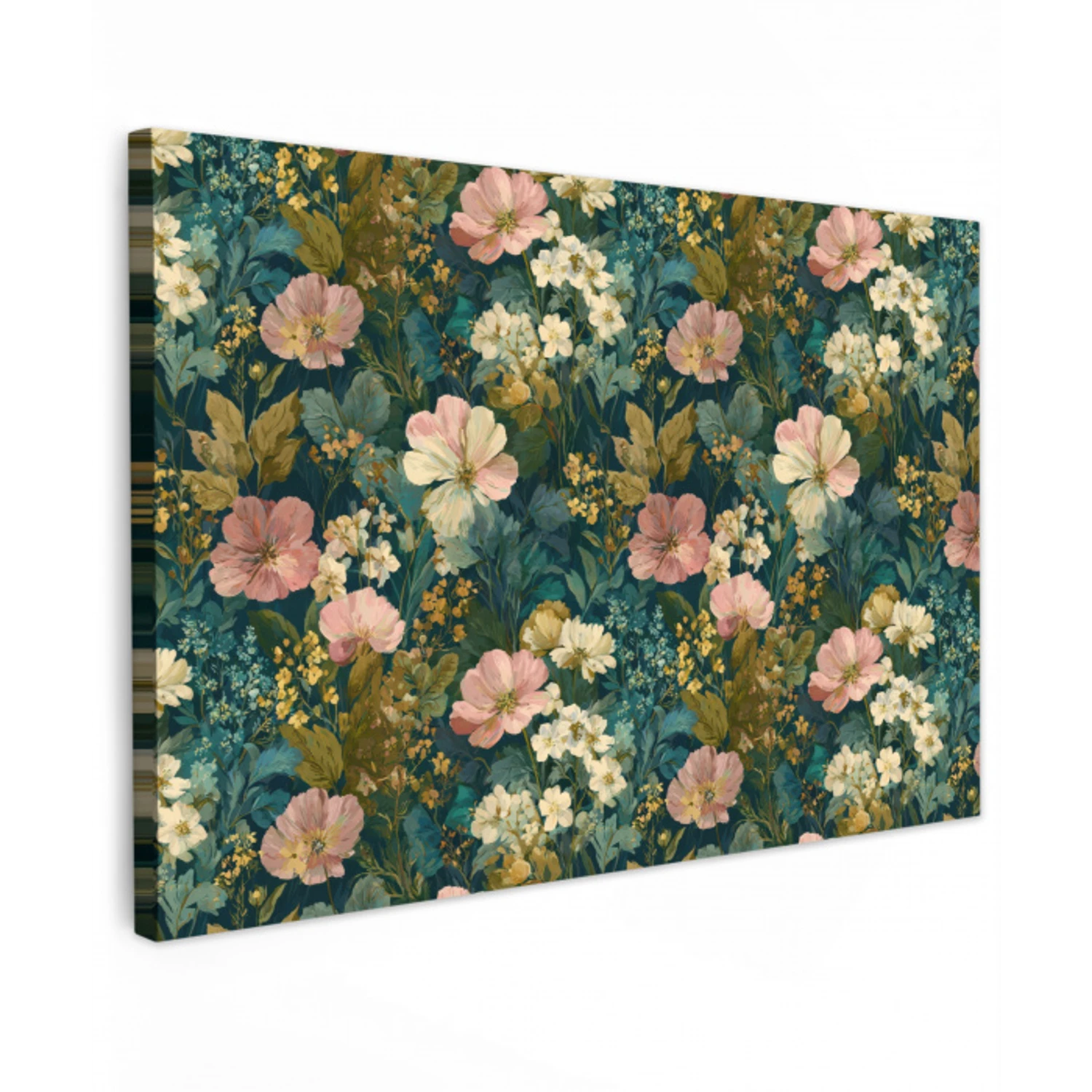 Wilde bloemen - Botanisch - Patroon - Roze - Romantisch Tuinposter op houten frame 2 cm dik klein 845 -3d