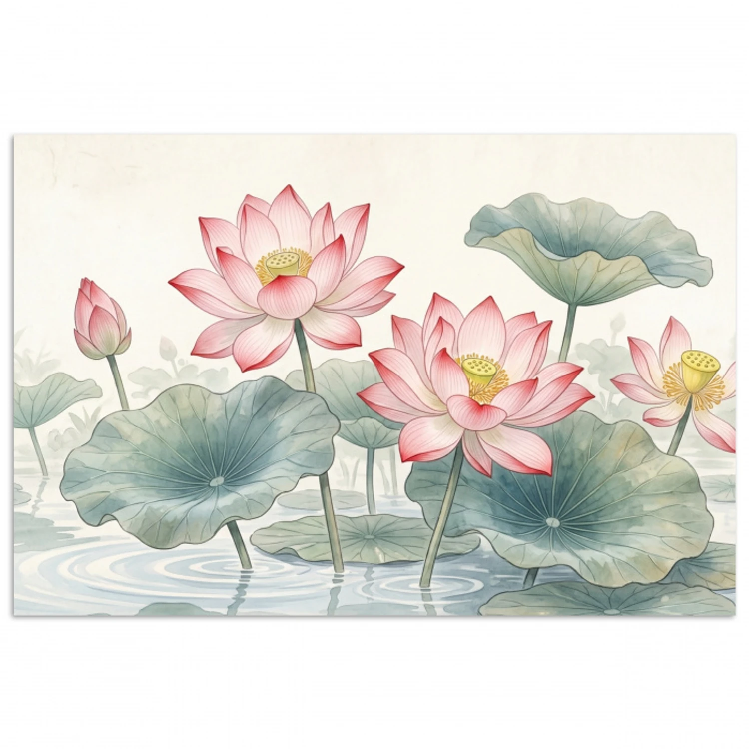 Aquarel - Lotusbloemen - Kleurrijk poster papier klein -3d