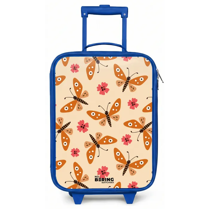 Oranje vlinders en roze bloemen op beige achtergrond Kinderkoffer - Blauw klein -zz3dotto