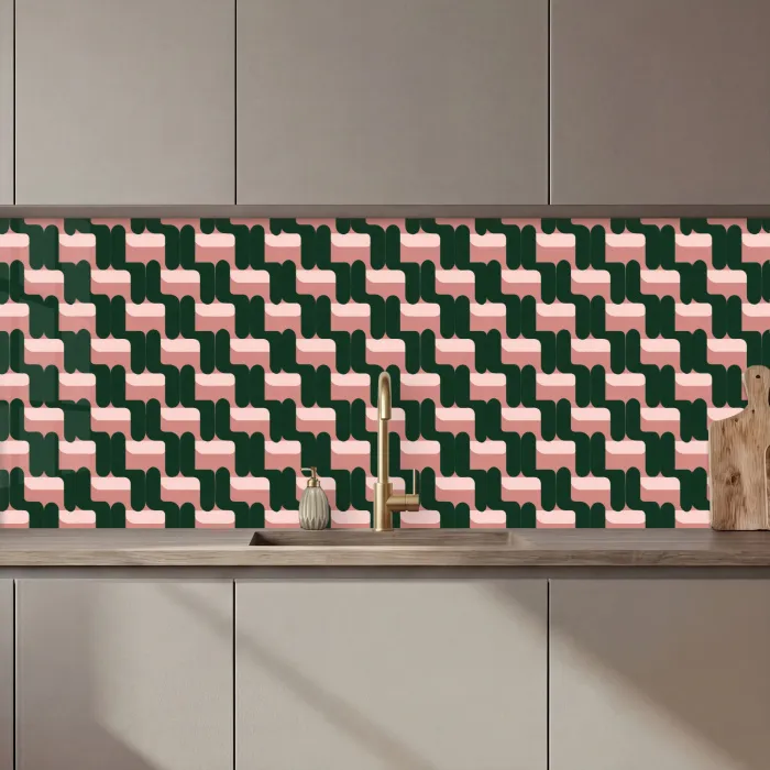 Vlechtpatroon - Groen - Roze - Geometrisch keuken achterwand 2 middel 871 zz_3dshopping