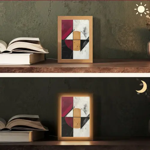 Modern - Abstract - Geometrisch - Rood - Industrieel Light Box met kabel (Tafellamp) klein -sfeer3